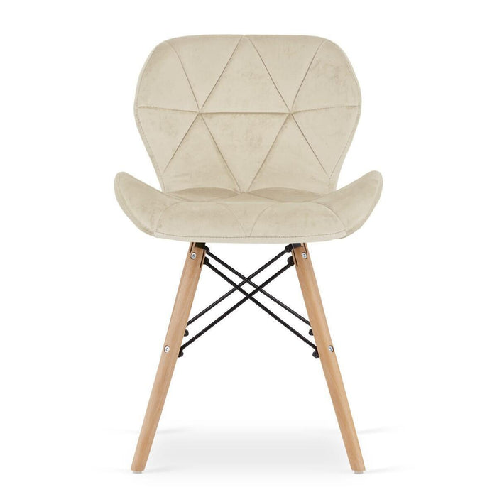Set 4 scaune stil scandinav, Artool, Lago, catifea bej, picioare lemn natur, 47x52x74 cm