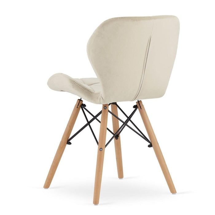 Set 4 scaune stil scandinav, Artool, Lago, catifea bej, picioare lemn natur, 47x52x74 cm