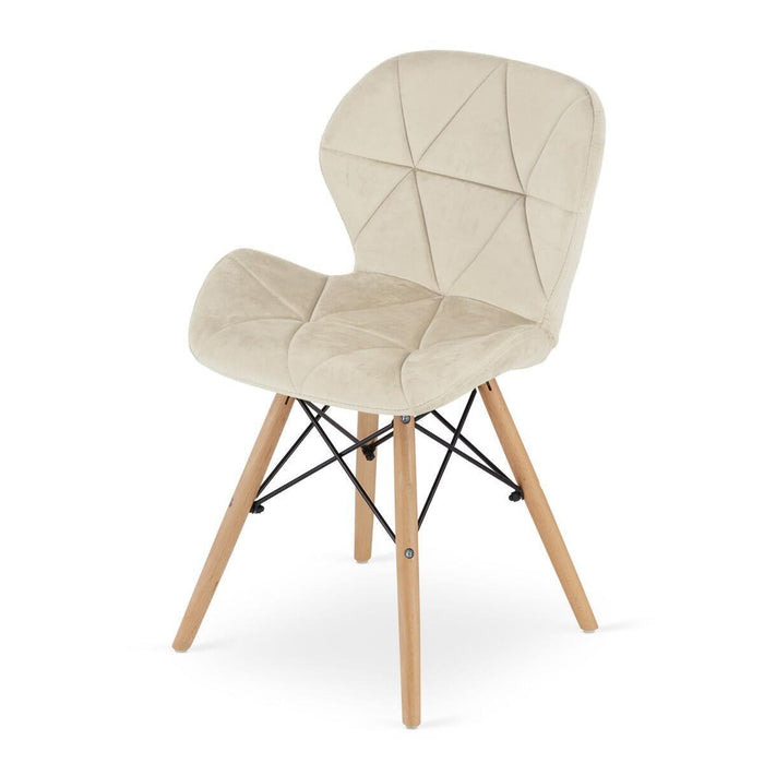 Set 4 scaune stil scandinav, Artool, Lago, catifea bej, picioare lemn natur, 47x52x74 cm