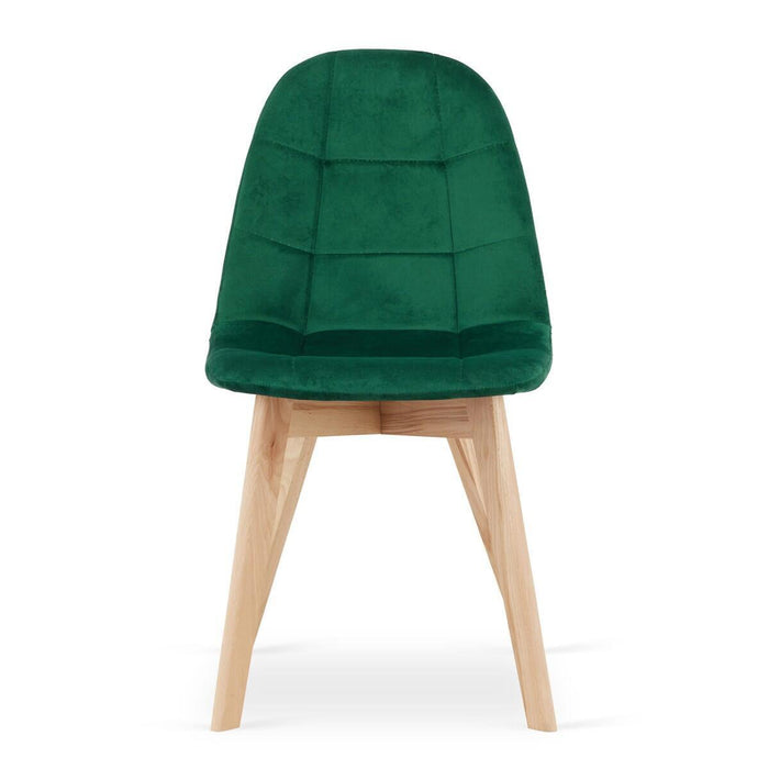 Set 4 scaune bucatarie/living, Artool, Bora, catifea verde, picioare lemn natur, 44.5x54x81.5 cm