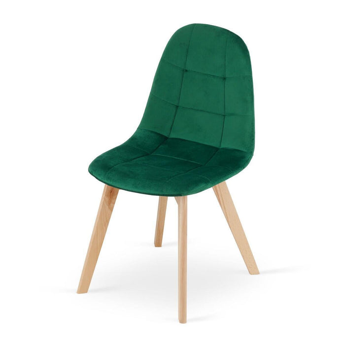 Set 4 scaune bucatarie/living, Artool, Bora, catifea verde, picioare lemn natur, 44.5x54x81.5 cm