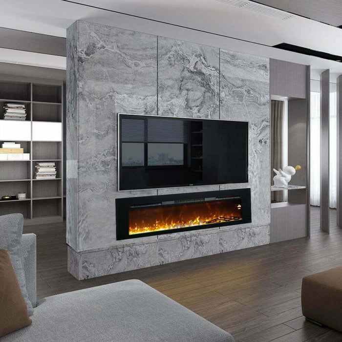 Semineu electric 3D PAULA GLASS negru Mediu, pe perete, podea sau incorporabil, cu sunet, 10 culori, Wi-Fi cu APP internet, L153xH45cm