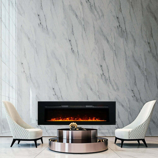 Semineu electric 3D PAULA GLASS negru Mediu, pe perete, podea sau incorporabil, cu sunet, 10 culori, Wi-Fi cu APP internet, L153xH45cm