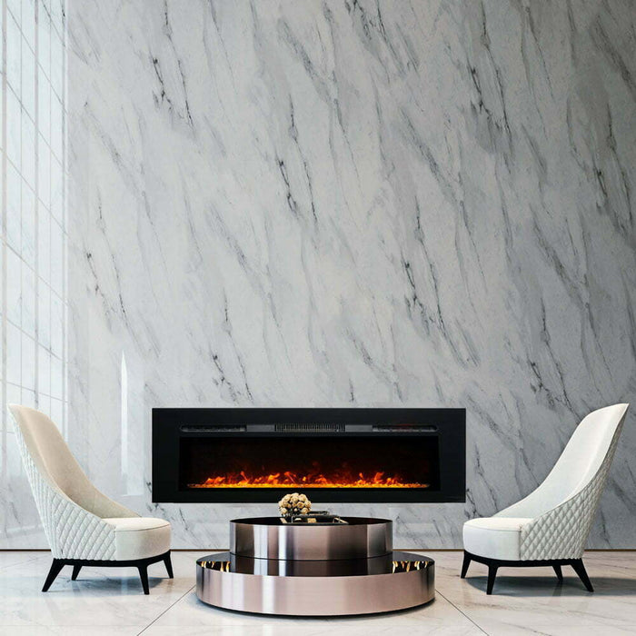 Semineu electric 3D PAULA GLASS negru Mediu, pe perete, podea sau incorporabil, cu sunet, 10 culori, Wi-Fi cu APP internet, L153xH45cm