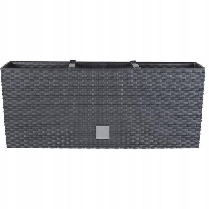 Set 2 jardiniere decorative, sistem irigare, imitatie ratan, antracit, 30 L, 60x25x24 cm, Rato Case