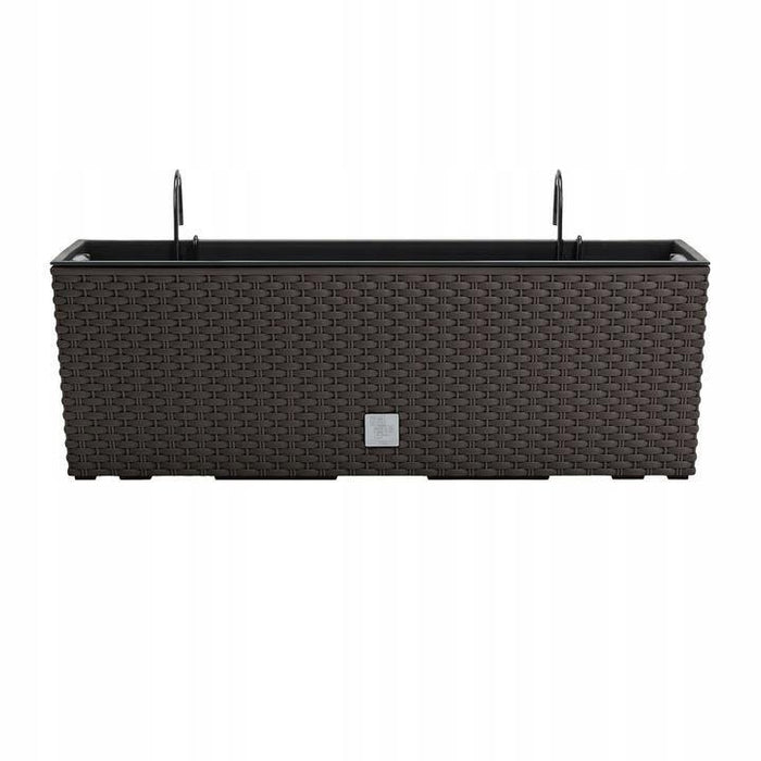 Set 3 jardiniere cu suport metalic, imitatie ratan, maro, 58x18x19.5 cm, Rato Case W