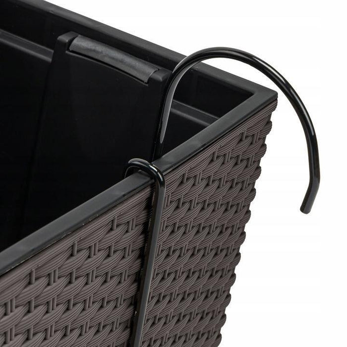 Set 3 jardiniere cu suport metalic, imitatie ratan, maro, 58x18x19.5 cm, Rato Case W