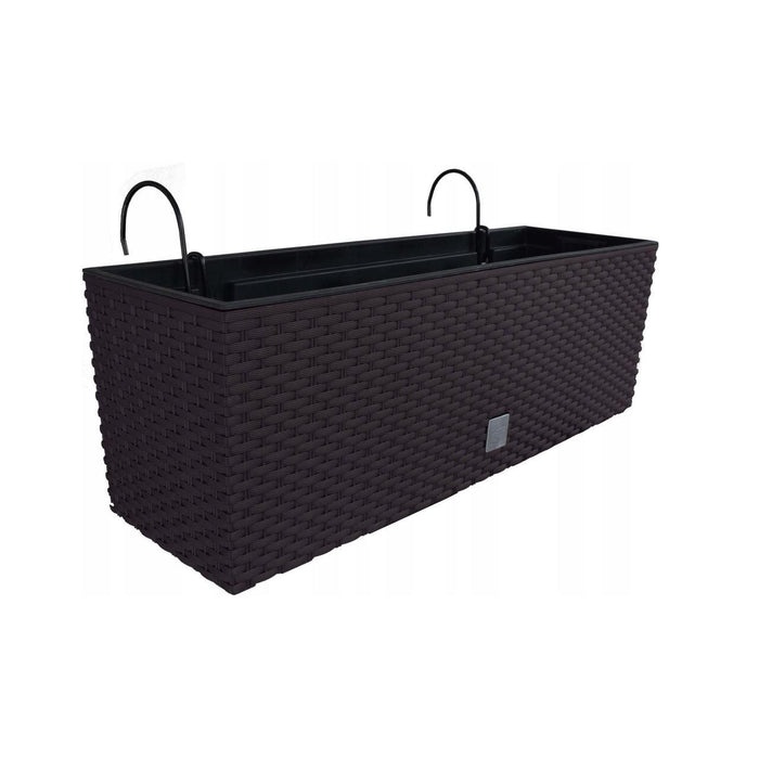 Set 3 jardiniere cu suport metalic, imitatie ratan, maro, 58x18x19.5 cm, Rato Case W