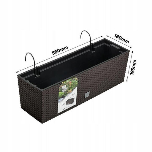 Set 3 jardiniere cu suport metalic, imitatie ratan, maro, 58x18x19.5 cm, Rato Case W