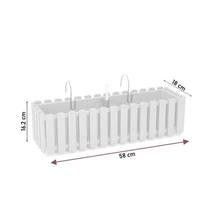 Set 3 jardiniere decorative cu suport metalic, sistem irigare, gri, 58x18x16.2 cm, Boardee Fencycase W
