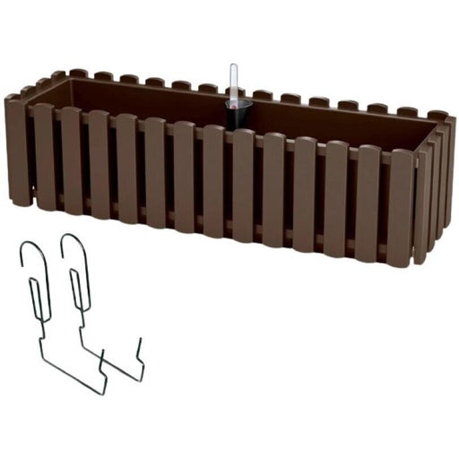 Set 3 jardiniere decorative cu suport metalic, sistem irigare, maro, 58x18x16.2 cm, Boardee Fencycase W