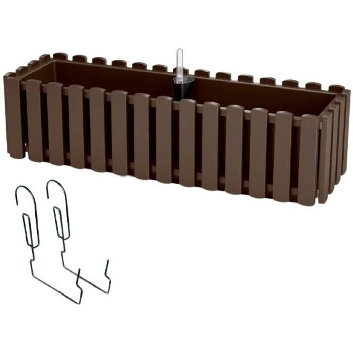 Set 3 jardiniere decorative cu suport metalic, sistem irigare, maro, 58x18x16.2 cm, Boardee Fencycase W