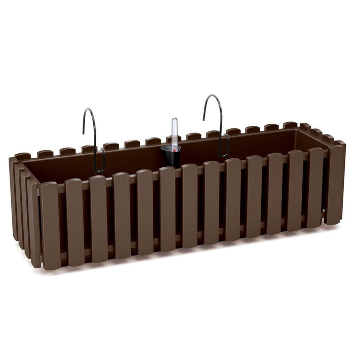 Set 3 jardiniere decorative cu suport metalic, sistem irigare, maro, 58x18x16.2 cm, Boardee Fencycase W