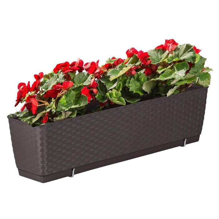 Set 4 jardiniere decorative cu suport metalic, Prosperplast, imitatie ratan, maro, 49.2x17.2x17.4 cm