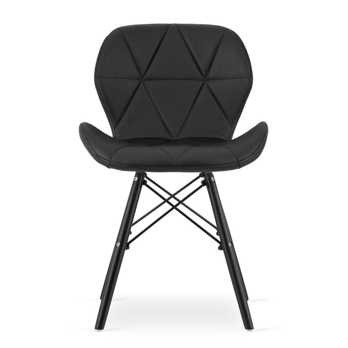 Set 4 scaune bucatarie/living, Artool, Lago, piele ecologica neagra, picioare lemn negru, 47.5x52x74 cm