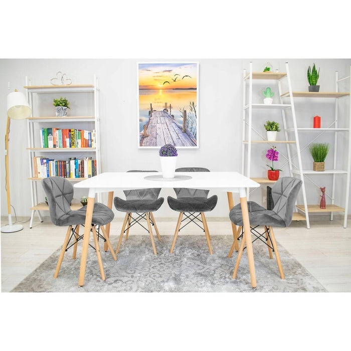 Set 4 scaune stil scandinav, Artool, Lago Velvet, catifea gri, picioare lemn natur, 47x36x73.5 cm