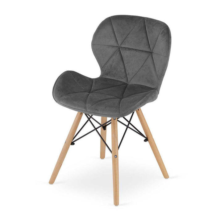 Set 4 scaune stil scandinav, Artool, Lago Velvet, catifea gri, picioare lemn natur, 47x36x73.5 cm