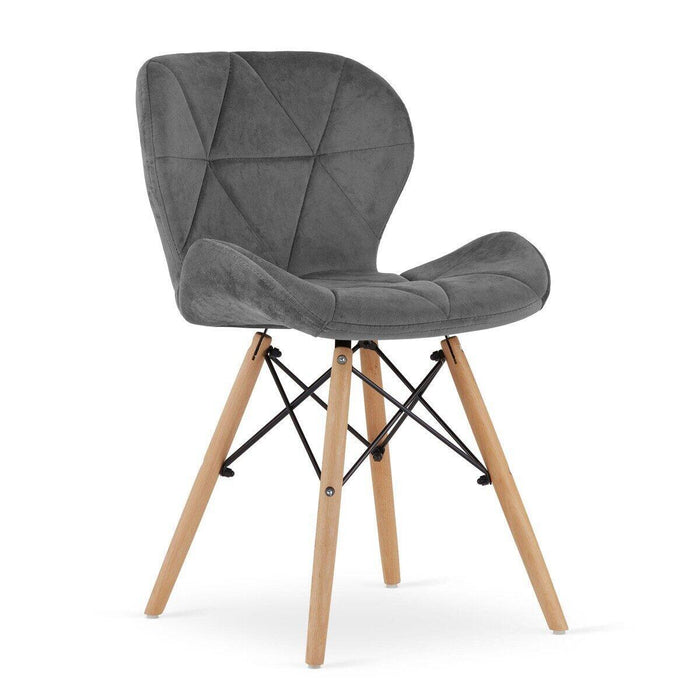 Set 4 scaune stil scandinav, Artool, Lago Velvet, catifea gri, picioare lemn natur, 47x36x73.5 cm