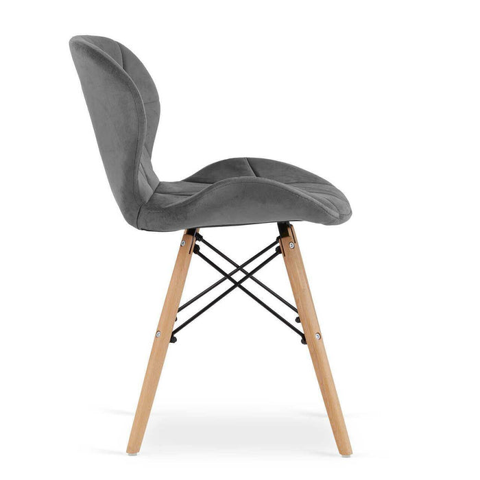 Set 4 scaune stil scandinav, Artool, Lago Velvet, catifea gri, picioare lemn natur, 47x36x73.5 cm