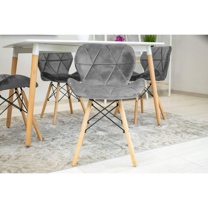 Set 4 scaune stil scandinav, Artool, Lago Velvet, catifea gri, picioare lemn natur, 47x36x73.5 cm