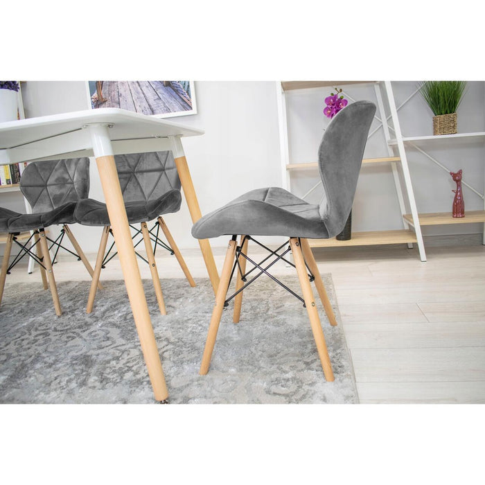 Set 4 scaune stil scandinav, Artool, Lago Velvet, catifea gri, picioare lemn natur, 47x36x73.5 cm