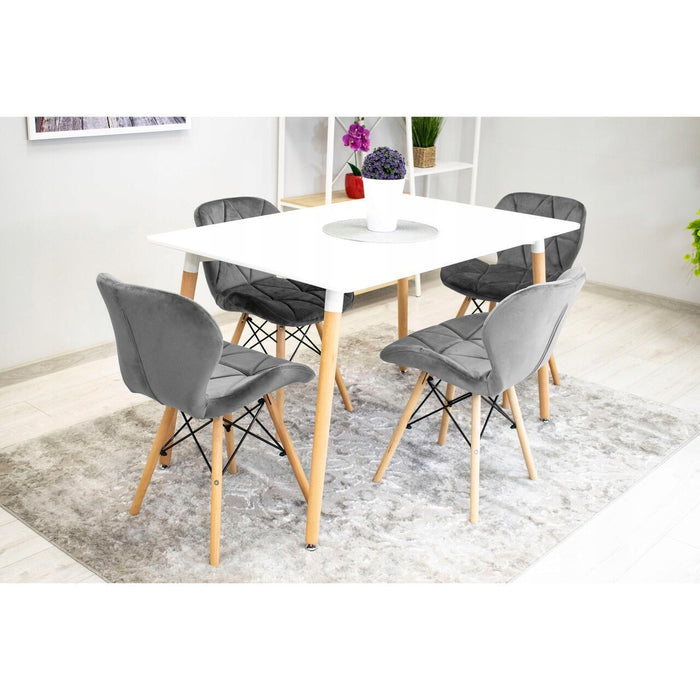 Set 4 scaune stil scandinav, Artool, Lago Velvet, catifea gri, picioare lemn natur, 47x36x73.5 cm