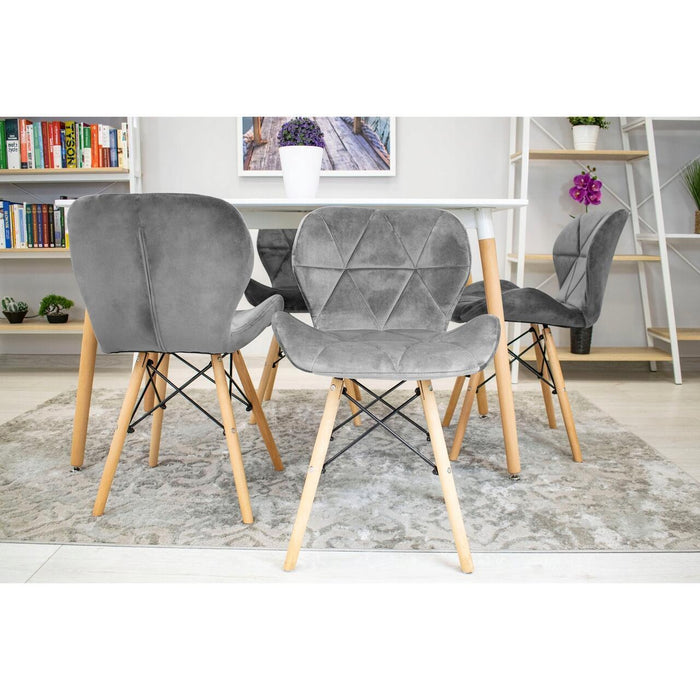 Set 4 scaune stil scandinav, Artool, Lago Velvet, catifea gri, picioare lemn natur, 47x36x73.5 cm