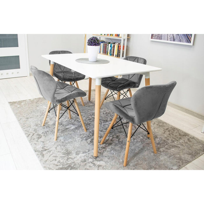Set 4 scaune stil scandinav, Artool, Lago Velvet, catifea gri, picioare lemn natur, 47x36x73.5 cm