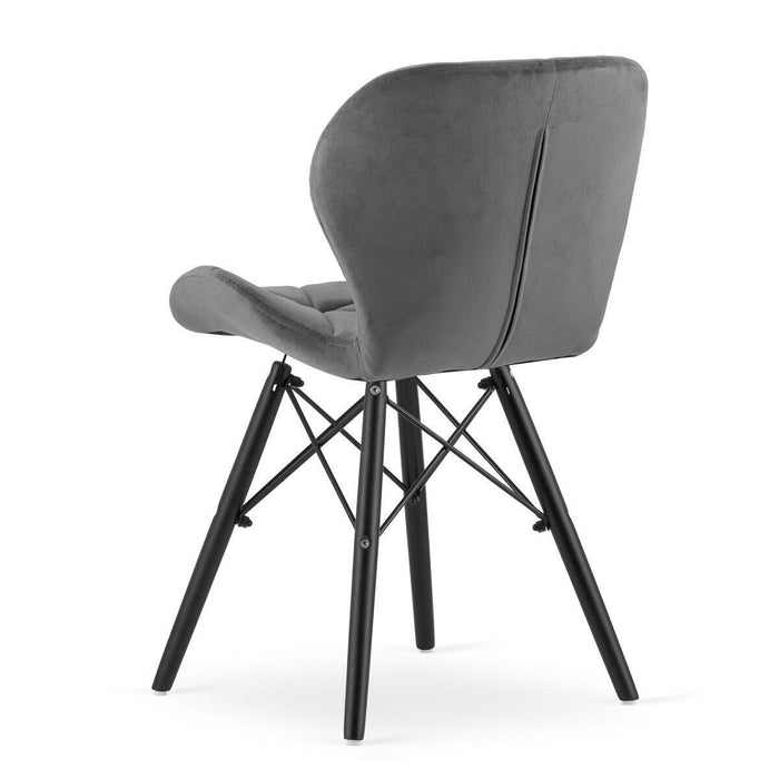 Set 4 scaune stil scandinav, Artool, Lago Velvet, catifea gri, picioare lemn negru, 47x36x73.5 cm