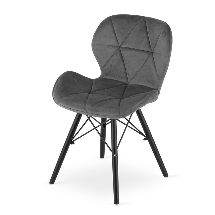 Set 4 scaune stil scandinav, Artool, Lago Velvet, catifea gri, picioare lemn negru, 47x36x73.5 cm