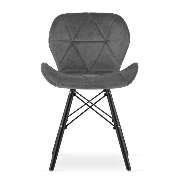 Set 4 scaune stil scandinav, Artool, Lago Velvet, catifea gri, picioare lemn negru, 47x36x73.5 cm