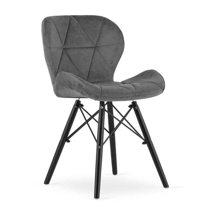 Set 4 scaune stil scandinav, Artool, Lago Velvet, catifea gri, picioare lemn negru, 47x36x73.5 cm
