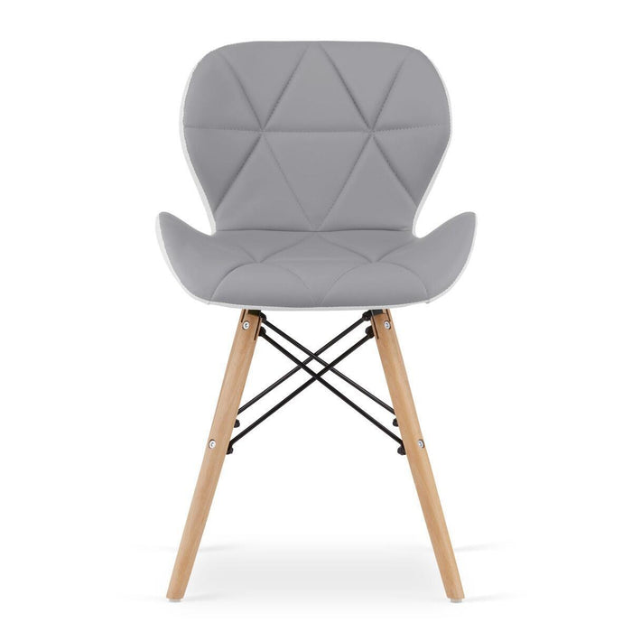 Set 4 scaune stil scandinav, Artool, Lago, piele ecologica gri si alba, picioare lemn natur, 47x52x73 cm