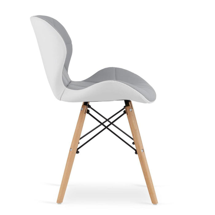 Set 4 scaune stil scandinav, Artool, Lago, piele ecologica gri si alba, picioare lemn natur, 47x52x73 cm