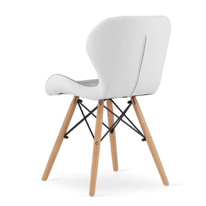 Set 4 scaune stil scandinav, Artool, Lago, piele ecologica gri si alba, picioare lemn natur, 47x52x73 cm