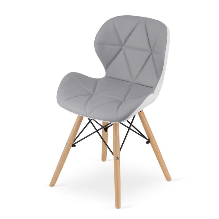 Set 4 scaune stil scandinav, Artool, Lago, piele ecologica gri si alba, picioare lemn natur, 47x52x73 cm