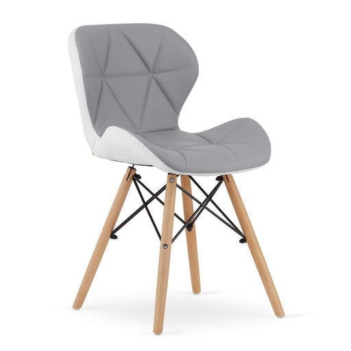 Set 4 scaune stil scandinav, Artool, Lago, piele ecologica gri si alba, picioare lemn natur, 47x52x73 cm