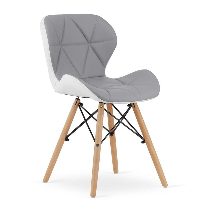 Set 4 scaune stil scandinav, Artool, Lago, piele ecologica gri si alba, picioare lemn natur, 47x52x73 cm