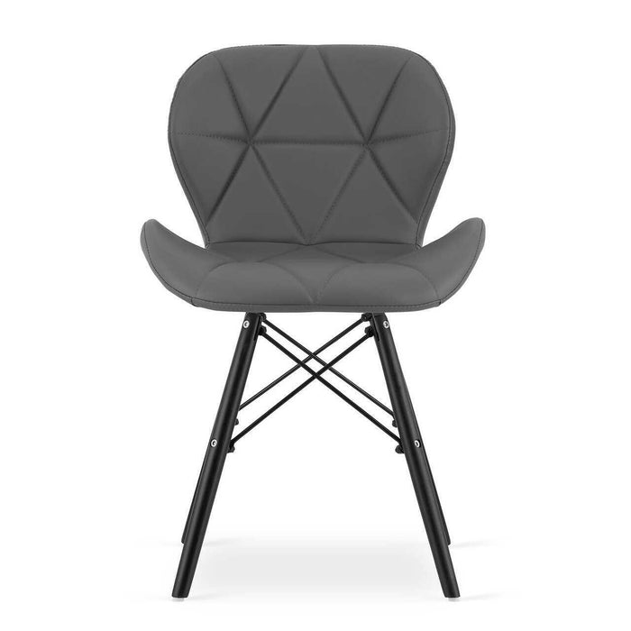 Set 4 scaune stil scandinav, Artool, Lago, piele ecologica gri, picioare lemn negru, 47.5x36x74 cm
