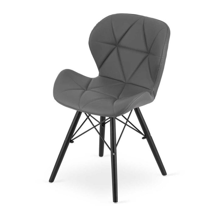 Set 4 scaune stil scandinav, Artool, Lago, piele ecologica gri, picioare lemn negru, 47.5x36x74 cm