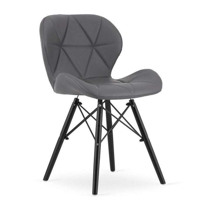Set 4 scaune stil scandinav, Artool, Lago, piele ecologica gri, picioare lemn negru, 47.5x36x74 cm