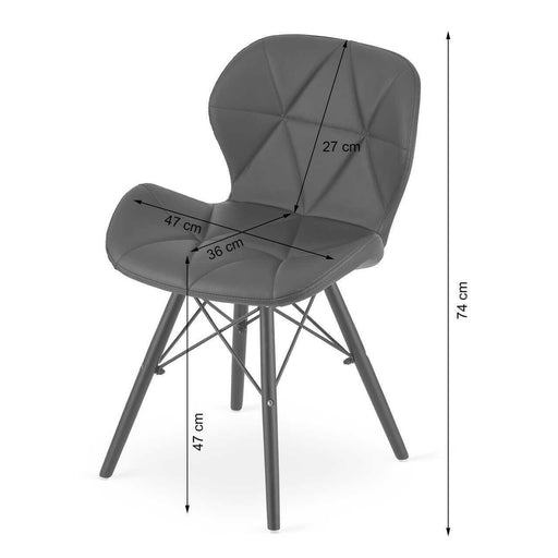 Set 4 scaune stil scandinav, Artool, Lago, piele ecologica gri, picioare lemn negru, 47.5x36x74 cm