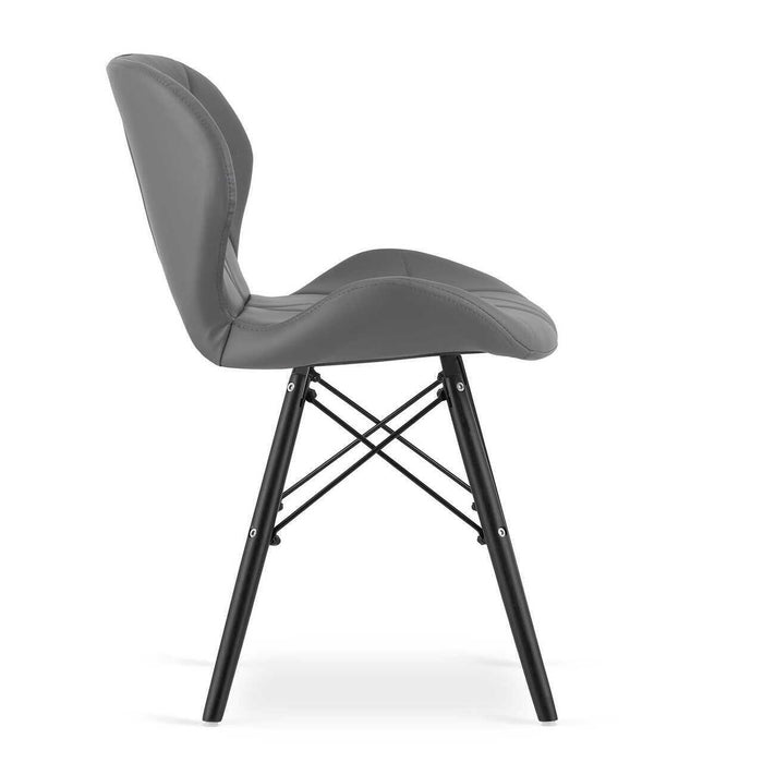 Set 4 scaune stil scandinav, Artool, Lago, piele ecologica gri, picioare lemn negru, 47.5x36x74 cm