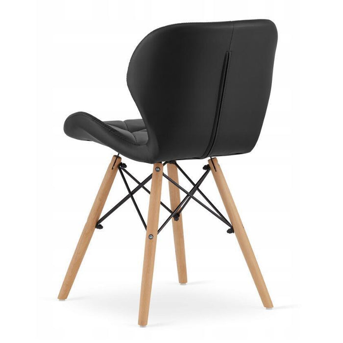 Set 4 scaune stil scandinav, Artool, Lago, piele ecologica neagra, picioare lemn natur, 47x38x73 cm