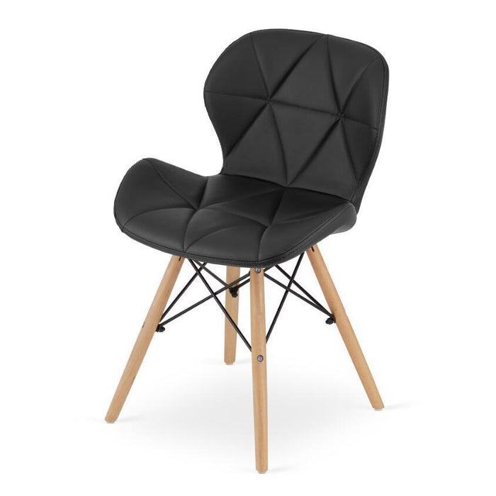 Set 4 scaune stil scandinav, Artool, Lago, piele ecologica neagra, picioare lemn natur, 47x38x73 cm