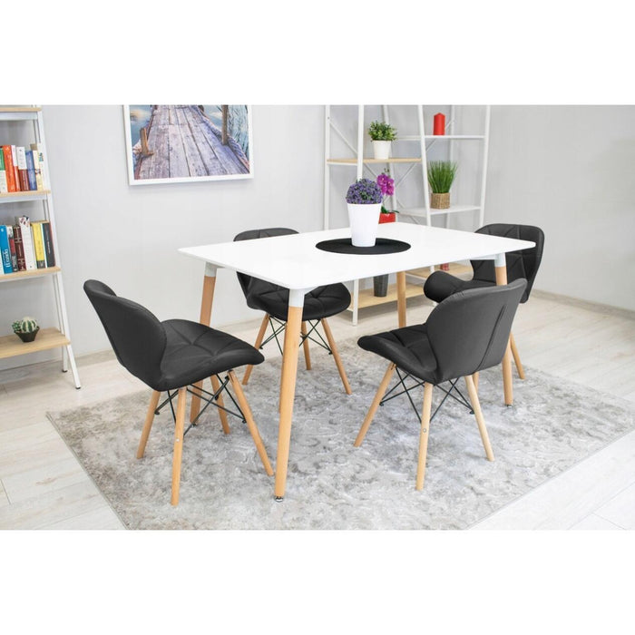 Set 4 scaune stil scandinav, Artool, Lago, piele ecologica neagra, picioare lemn natur, 47x38x73 cm