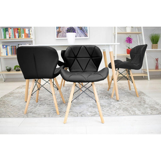 Set 6 scaune bucatarie/living, Artool, Lago, piele ecologica neagra, picioare lemn natur, 47x38x73 cm