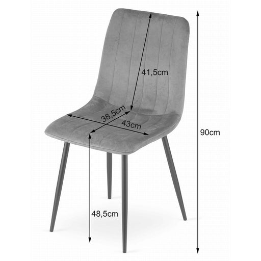 Set 4 scaune bucatarie/living, Artool, Lava, catifea gri, picioare metal negru, 43x51x90 cm