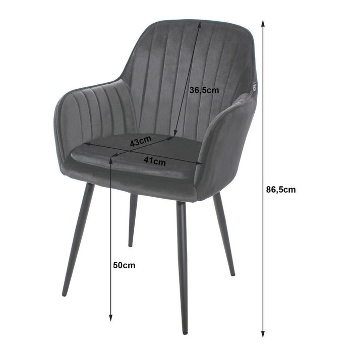 Scaun stil fotoliu bucatarie/living, Artool, Lugo, catifea neagra, picioare metal negru, 57.5x56.5x86.5 cm