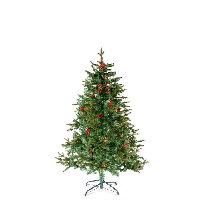 Brad artificial – 150 cm – PE/PVC – cu bobițe roșii